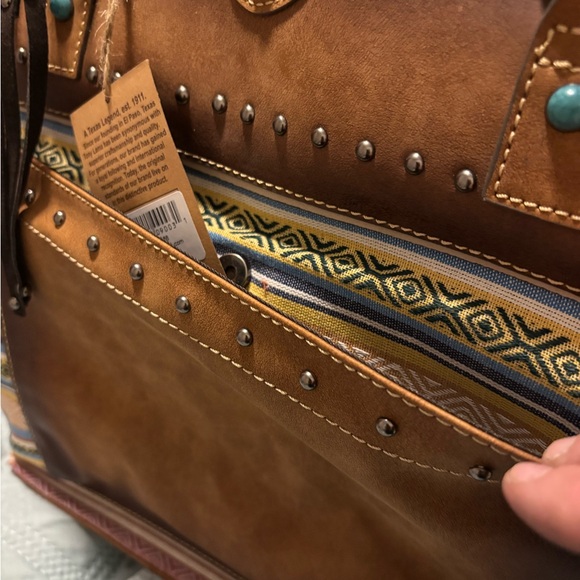 Elegant Tony Lama Brown Concealed Carry Leather Tote with Textured Stripes (NEW) - Picture 6 of 11